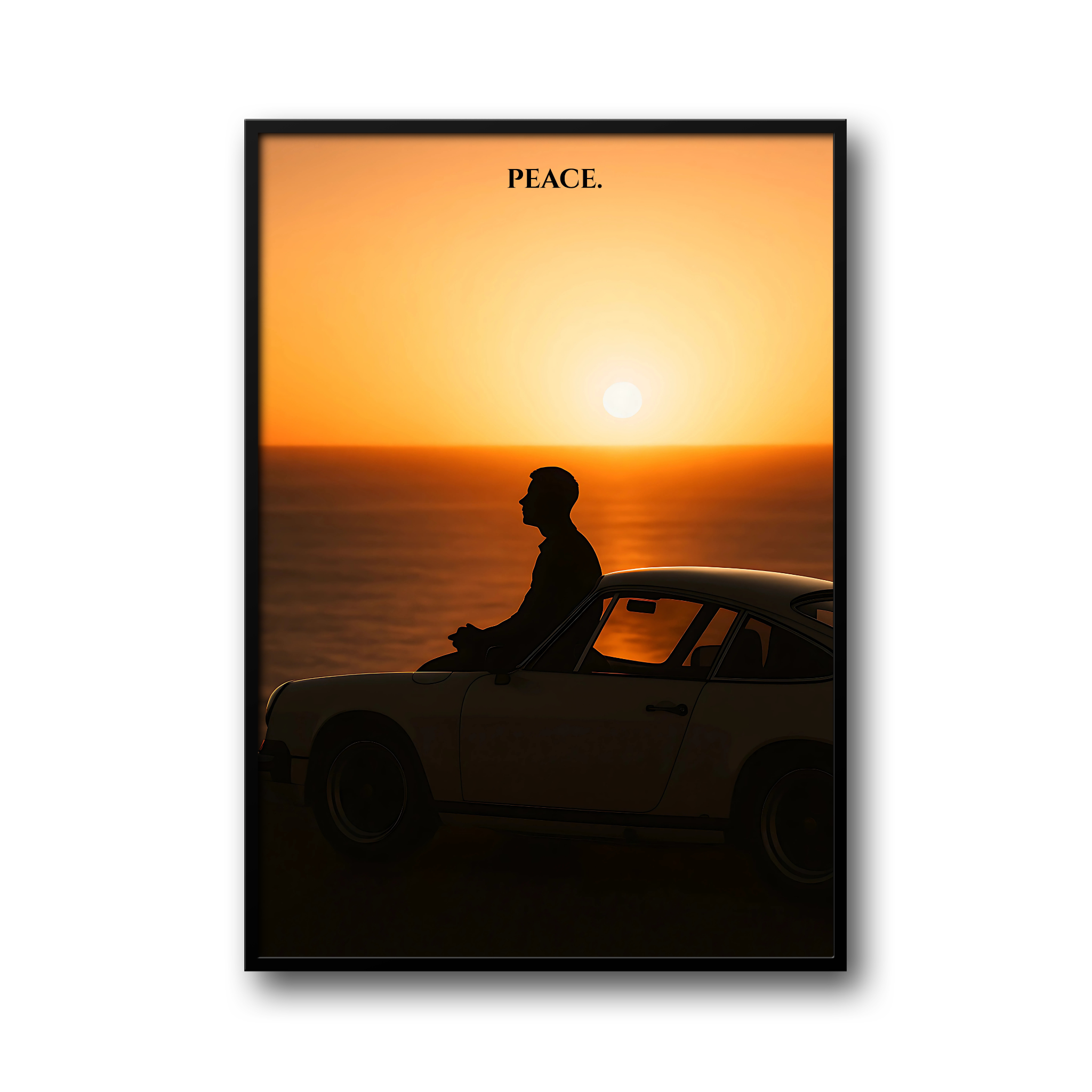 Plakat minimalistyczny - zachód słońca, samochód, jakość PREMIUM