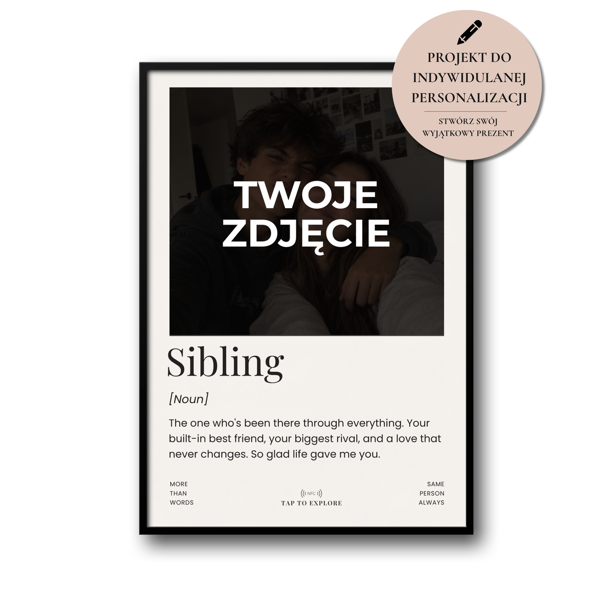 Plakat dla Rodzeństwa „Sibling” z NFC – Personalizowany Prezent