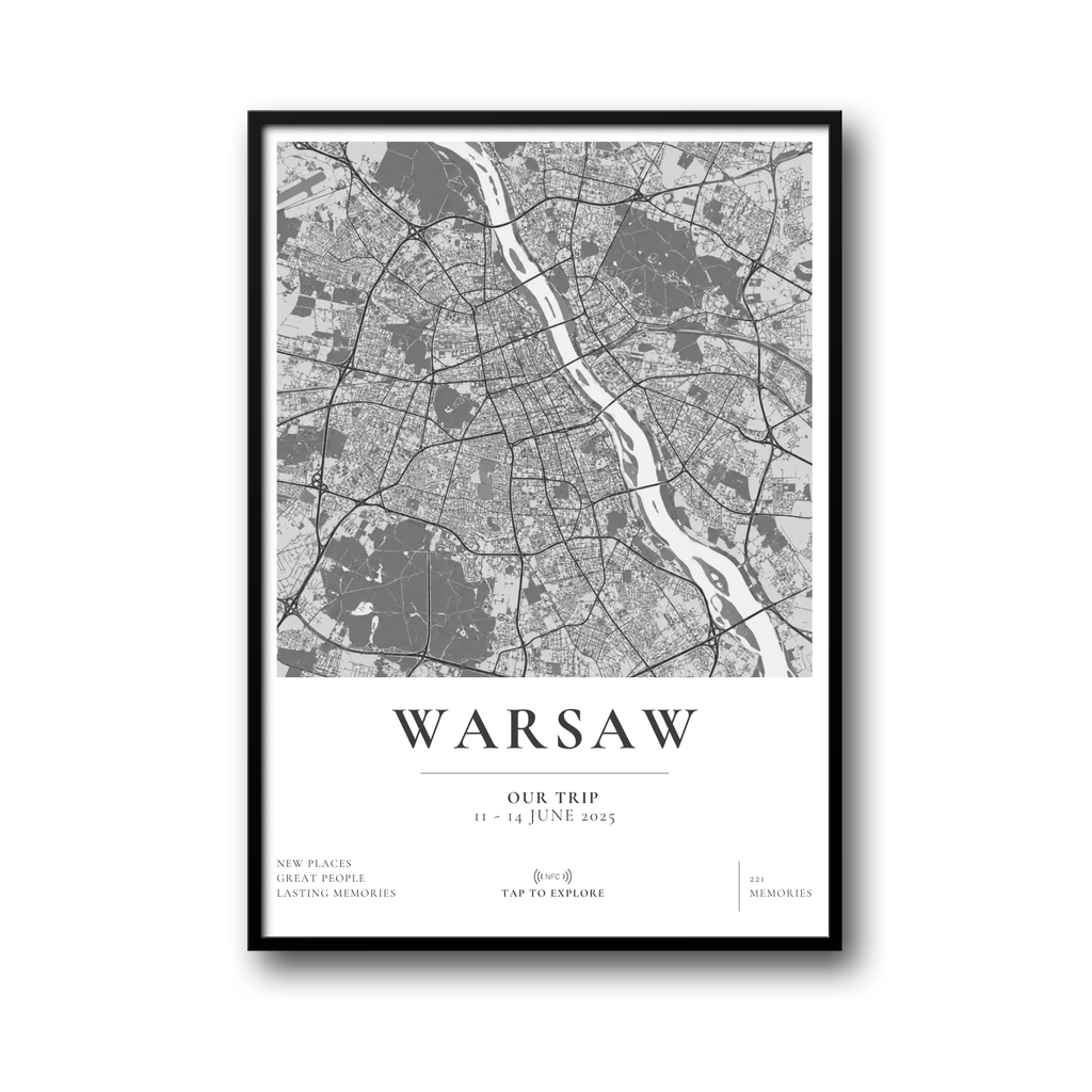 Personalizowany Plakat z Mapą Miasta i NFC – Wspomnienia z Podróży