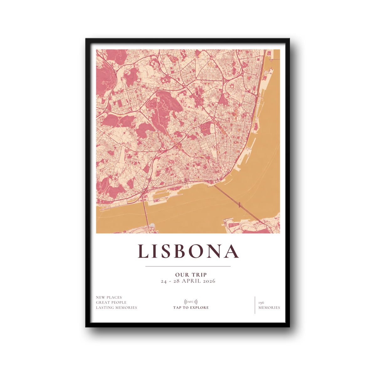 Personalizowany Plakat z Mapą Miasta i NFC – Wspomnienia z Podróży
