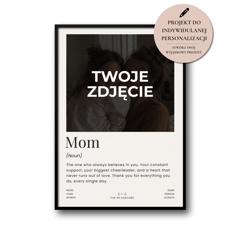 Plakat dla Mamy „Mom” z NFC – Personalizowany Prezent