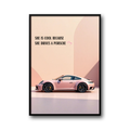 Plakat różowe auto sportowe – girl power, modna dekoracja ścienna